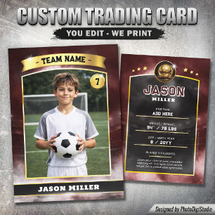 Custom Soccer Trading Card, Red Gold Stadium Calling Card