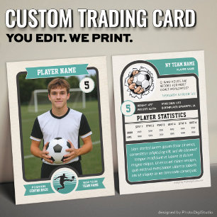 Custom Soccer Trading Card, Teal Retro Player Calling Card