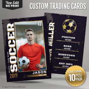 Custom Soccer Trading Cards Black Gold 10 pcs/pack