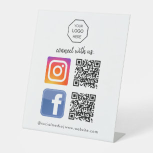 Custom Social Media QR Code  Business Tabletop Pedestal Sign