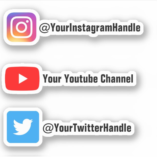 Custom Social Media Username Sticker Pack of 3 (Front)
