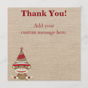 Custom Sock Monkey Party Gift Thank You Card