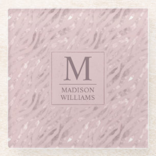 Custom Soft Blush Pastel Pink Gold Glitter Patter Glass Coaster