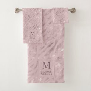 Custom Soft Blush Pastel Pink Gold Glitter Pattern Bath Towel Set
