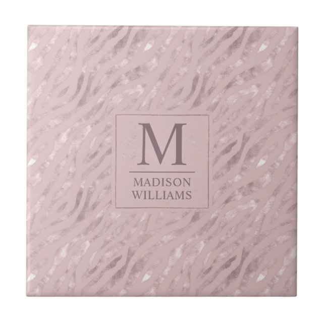 Custom Soft Blush Pastel Pink Gold Glitter Pattern Ceramic Tile (Front)