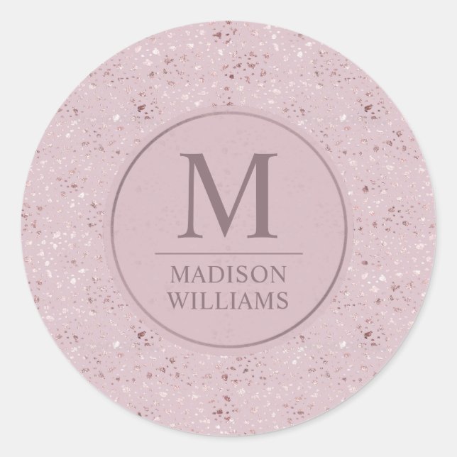 Custom Soft Blush Pastel Pink Gold Glitter Pattern Classic Round Sticker (Front)