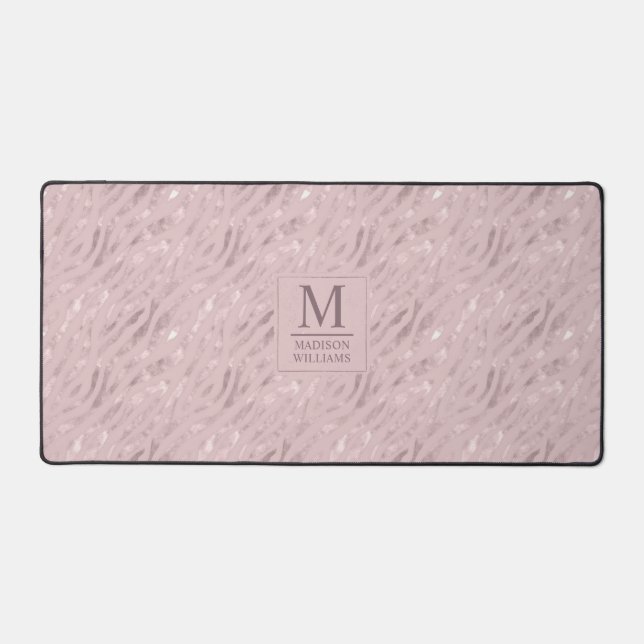 Custom Soft Blush Pastel Pink Gold Glitter Pattern Desk Mat (Front)