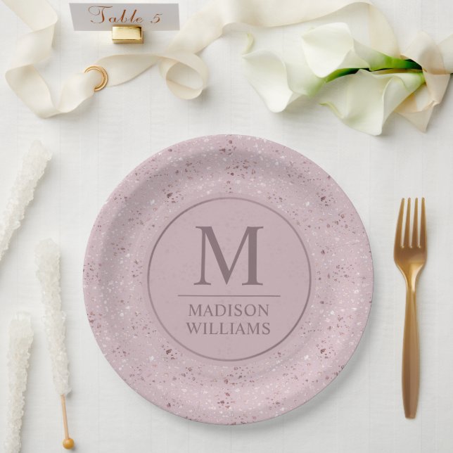 Custom Soft Blush Pastel Pink Gold Glitter Pattern Paper Plate (Wedding)