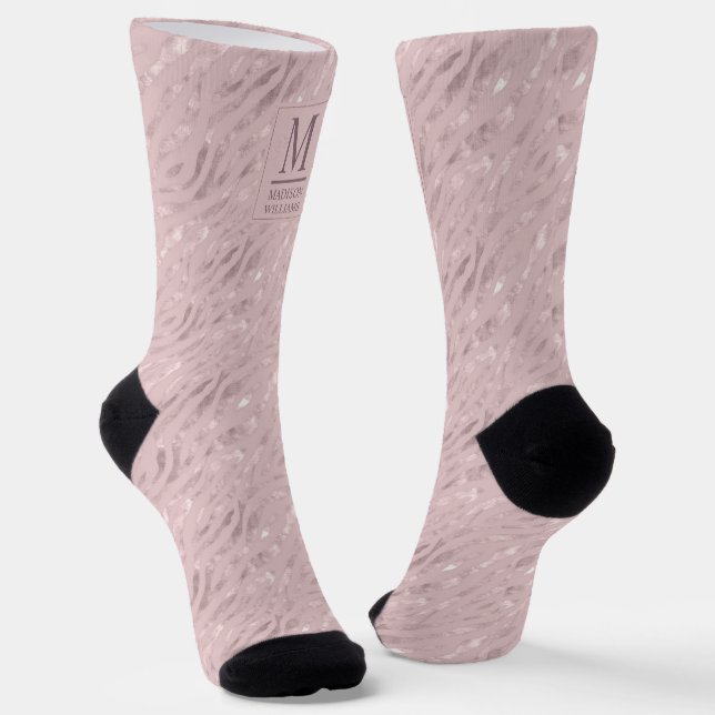 Custom Soft Blush Pastel Pink Gold Glitter Pattern Socks (Angled)