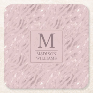 Custom Soft Blush Pastel Pink Gold Glitter Pattern Square Paper Coaster
