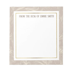 Custom Soft Brown Floral and Gold Notepad