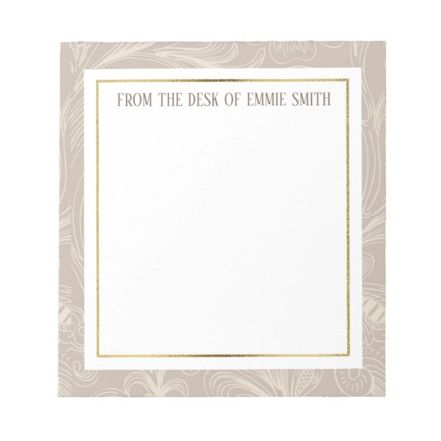 Custom Soft Brown Floral and Gold Notepad (Front)