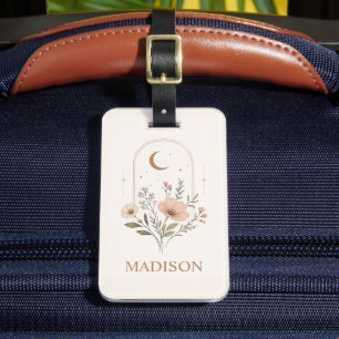 Custom Soft Light Beige Pink Floral Celestial Boho Luggage Tag