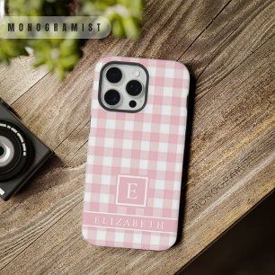 Custom Soft Pastel Pink White Chequered Pattern iPhone 15 Pro Max Case