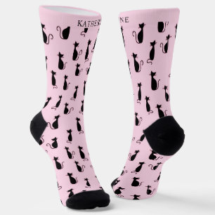 Custom Soft Pink Background Black Cas Pattern Socks