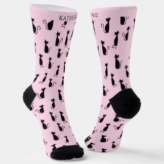 Custom Soft Pink Background Black Cas Pattern Socks
