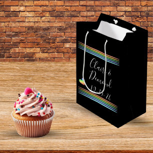Custom Soft Rainbow Retro stripe heart Medium Gift Bag
