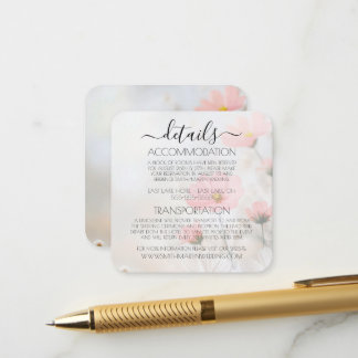Custom Soft Red Flowers Wedding Details Enclosure Card