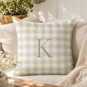 Custom Soft Sage Gingham Heirloom Monogram Cushion