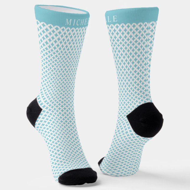 Custom Soft Sky Blue White Star Geometric Pattern  Socks (Angled)