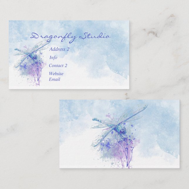 Custom Soft Watercolor Blue  Dragonfly  Business Card (Front/Back)