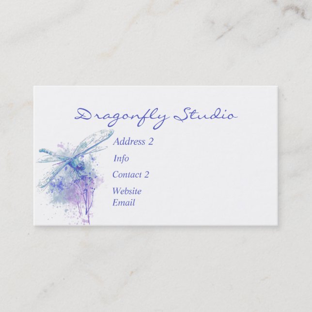 Custom Soft Watercolor Blue  Dragonfly Business Card (Front)