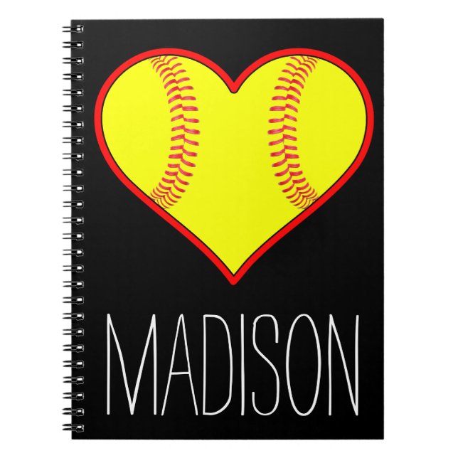 Custom Softball Heart Spiral Notebook (Front)