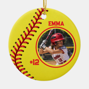 Custom Softball Photo Name & Number Ceramic Ornament