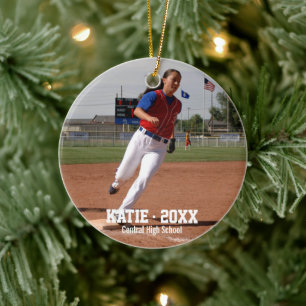 Custom Softball Photo Player Name, School Year Ceramic Ornament