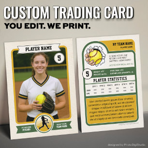 Custom Softball Trading Card, Green Retro Player Calling Card