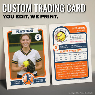 Custom Softball Trading Card, Orange Retro Player Calling Card