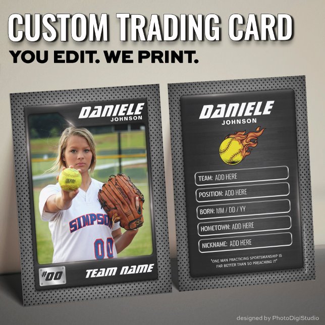Custom Softball Trading Card, Softball Card  (Graphite Softball Trading Card, Custom Softball Player Card)