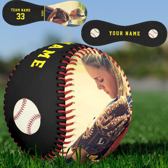 Custom Softball with Team Name Number Photo Black (Creator Uploaded)