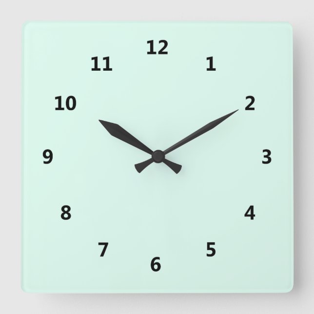Custom Solid Light Mint Green Colour Square Wall Clock (Front)
