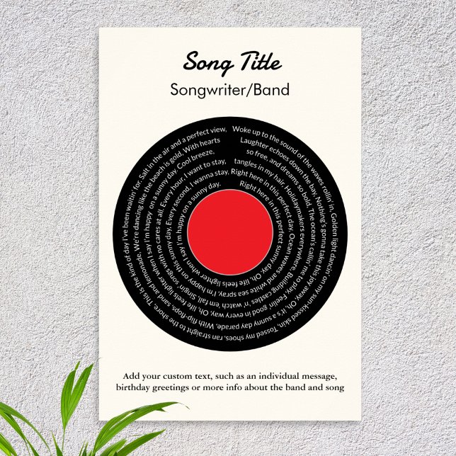 Custom Song Lyrics Retro Vinyl Record Poster (This cool retro record poster features your own choice of lyrics, song title, band and footer text)