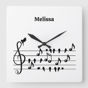 Custom Songbird Treble Clef Art Square Wall Clock