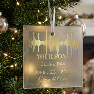 Custom Sound Wave First Dance Song 50th wedding Glass Tree Decoration