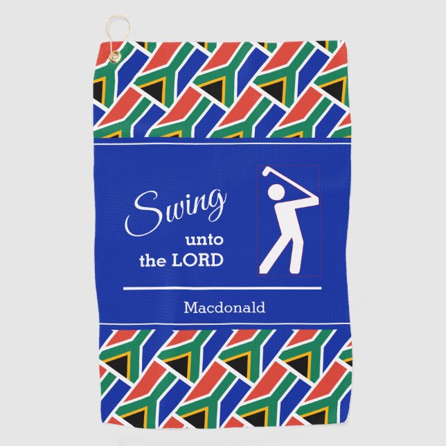 Custom SOUTH AFRICA Christian Swing Unto The Lord Golf Towel (Front)