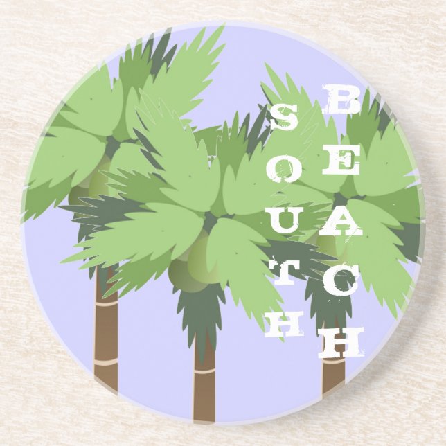 Custom SOUTH BEACH Miami Palm Tree on Lavender Coaster (Front)