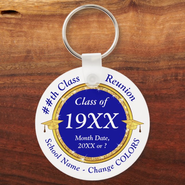 Custom, Souvenirs for Class Reunion, Blue, White Key Ring (Front)