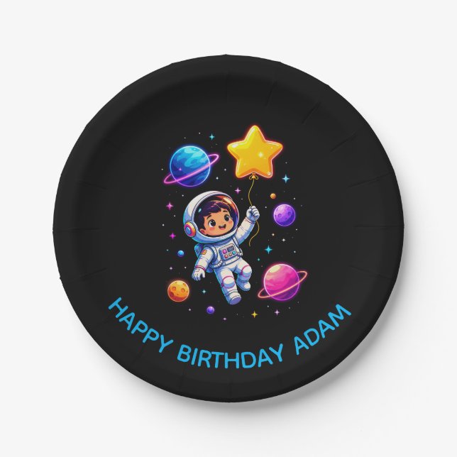 Custom Space Explorer Astronaut Birthday  Paper Plate (Front)