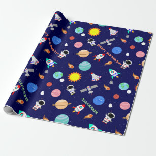 Custom space navy wrapping paper
