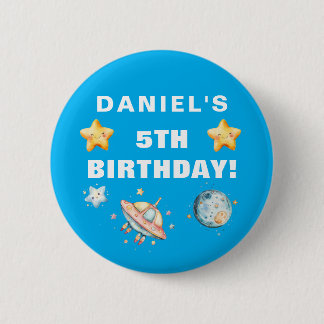 Custom Space-Themed Kids Birthday Party 6 Cm Round Badge