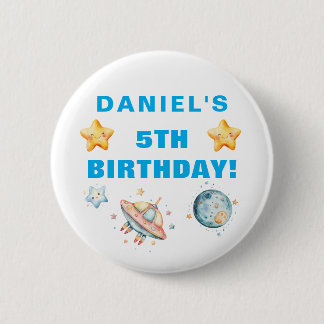 Custom Space-Themed Kids Birthday Party 6 Cm Round Badge
