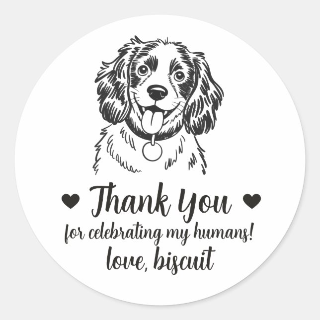 Custom Spaniel Dog Wedding Favour Stickers (Front)