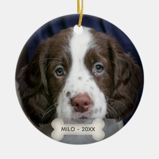 Custom Spaniel Puppy Dog Photo Ceramic Ornament (Front)