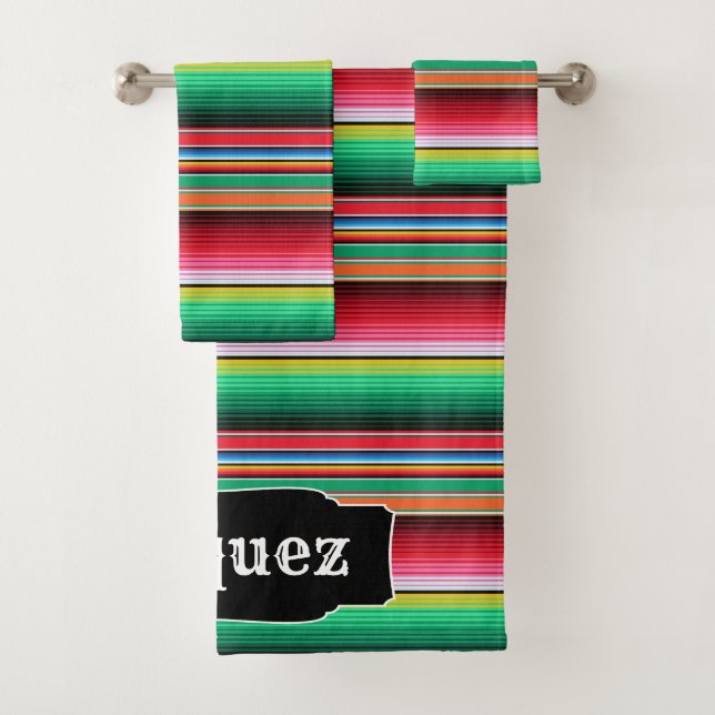 Custom Spanish Serape Mexican Blanket Personalised Bath Towel Set (Insitu)