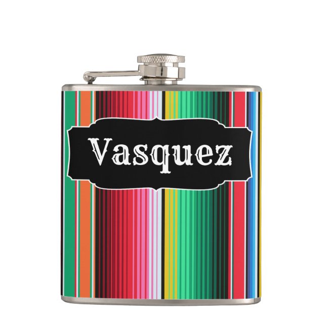 Custom Spanish Serape Mexican Blanket Personalised Hip Flask (Front)