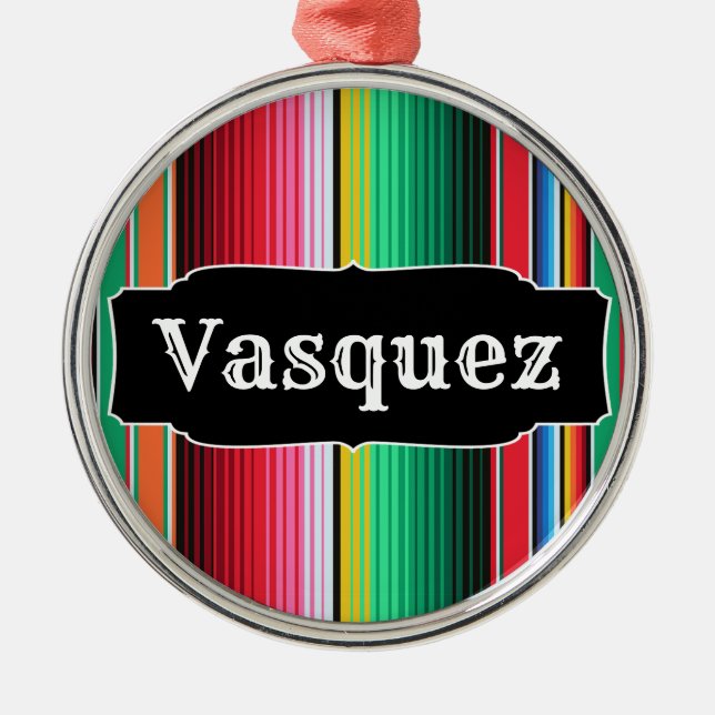 Custom Spanish Serape Mexican Blanket Personalised Metal Ornament (Front)