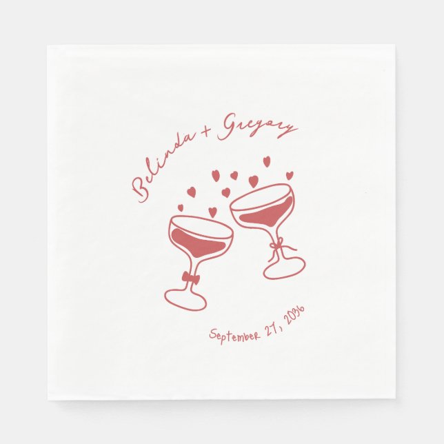 Custom Sparkling Cocktail Cheers Doodles Wedding Napkin (Front)